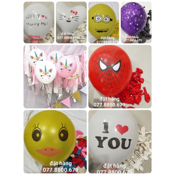 SET 5 BÓNG HÌNH NGỰA UNNIE, NHỆN, VỊT MINION  SIZE 10&quot; =25cm