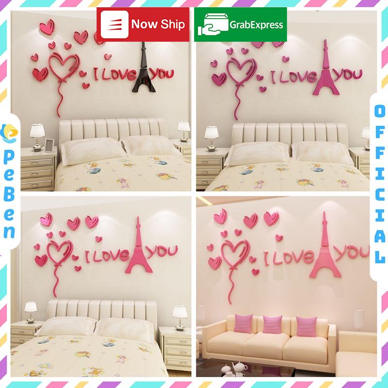 Tranh dán tường mica 3d decor khổ lớn - love tháp, tranh trang trí phòng khách, phòng ngủ, spa, nail Nhiều Size - EPeBen