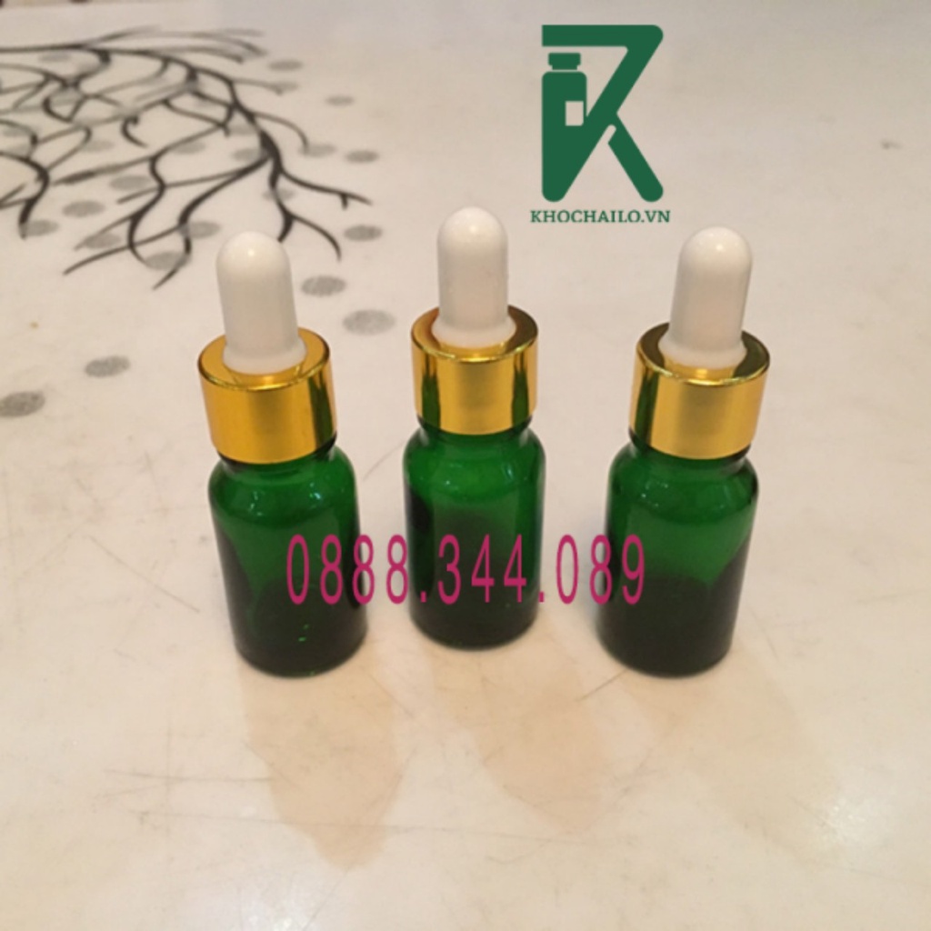 Chai thủy tinh,tinh dầu,serum xanh lá khoen vàng,khoen quai xách ống thủy tinh bóp trắng đen 10ml,20ml
