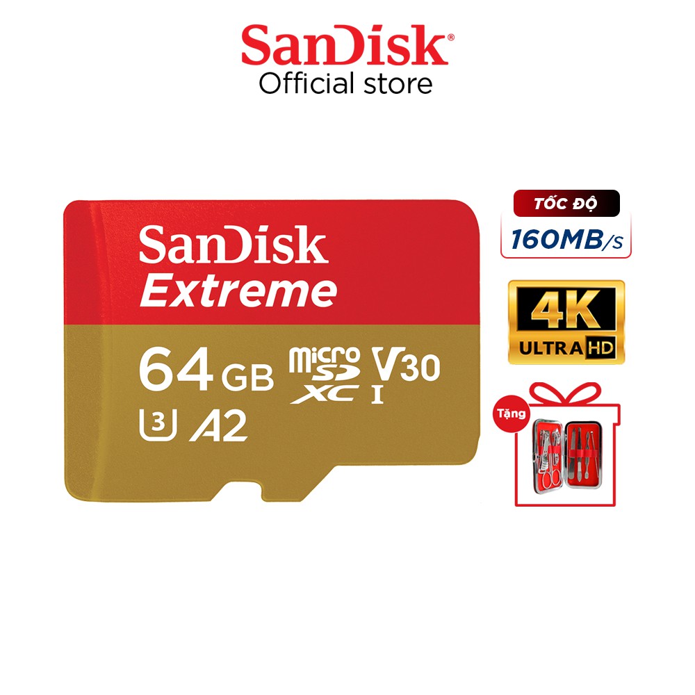 Thẻ nhớ microSDXC SanDisk Extreme 64GB UHS-I U3 4K UHD Video upto 160MB/s Mobile Gaming