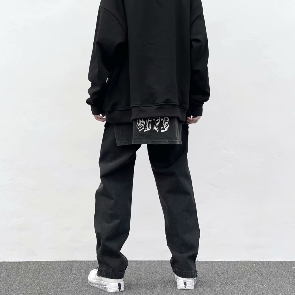 Quần jean ống suông Xẻ Tà Thêu Họa Tiết Phong Cách Hip Hop Cá Tính Cho Nam