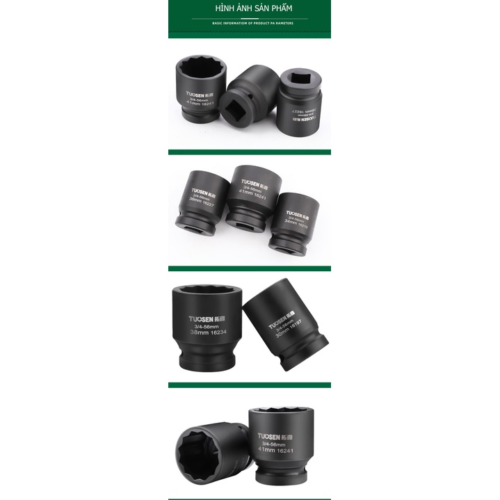 Tuýp đầu bông 12 cạnh 3/4 inch TUOSEN ( đủ cỡ từ 17mm đến 41mm)