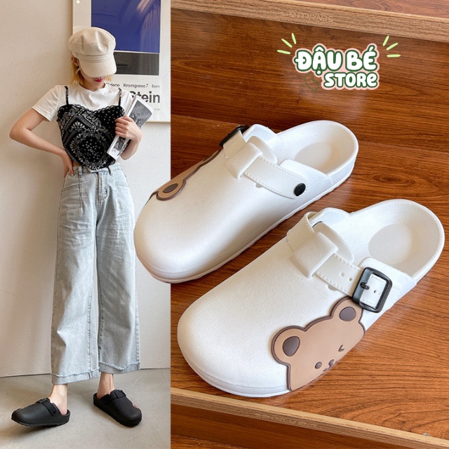 DÉP SỤC NỮ CROCS GẤU QUAI NGANG CUTE - DÉP SỤC NHỰA KHUY CÀI GẤU XINH CHỐNG NƯỚC ĐI MƯA THOẢI MÁI - DAUBE - D009