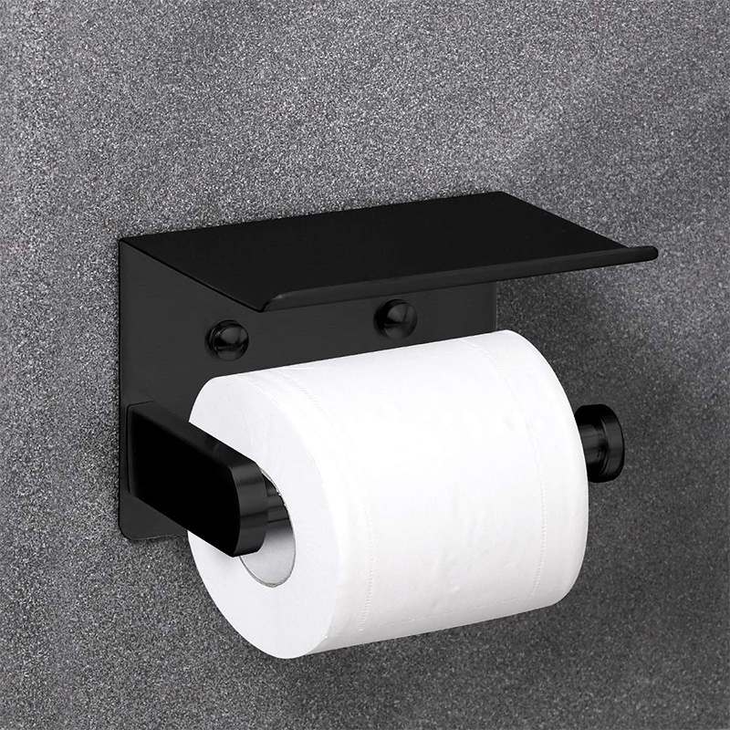 Giá Đỡ Cuộn Giấy Vệ Sinh Gắn Tường Bằng Thép Không Gỉ 304 Kèm Kệ Đựng Điện Thoại Tiện Lợi Đen