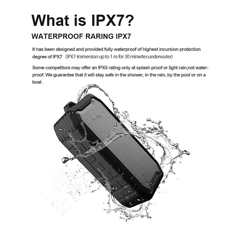 Loa Bluetooth 5.0 cộng hưởng âm nổi ngoài trời chống nước IPX7 thời lượng pin siêu khủng