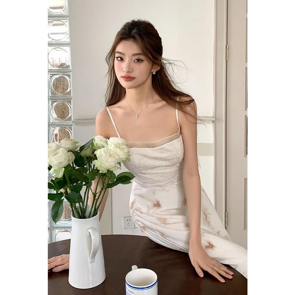 Đầm Hai Dây In Họa Tiết Mực Phong Cách Mới Dành Cho Nữ 64048