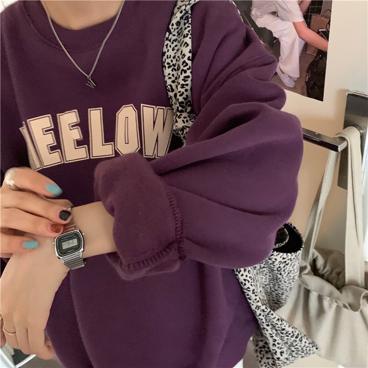 Áo sweater tay dài in chữ tiếng anh phong cách hàn quốc xinh xắn cho nữ