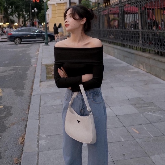 Áo len tăm trễ vai tay dài chất mịn màu nâu phong cách hàn quốc ulzzang Fmstyle Saigon 21TU11EP0501 | BigBuy360 - bigbuy360.vn