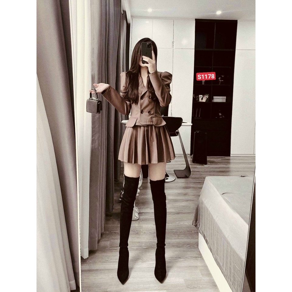 Set bộ Vest nữ kèm chân váy dập ly, hai màu sang chảnh, trẻ trung năng động, Mẫu mới không đụng hàng