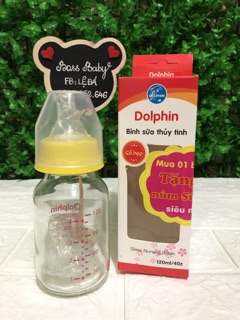 (Tặng thêm 1 núm) Bình thuỷ tinh Dolphin 120ml