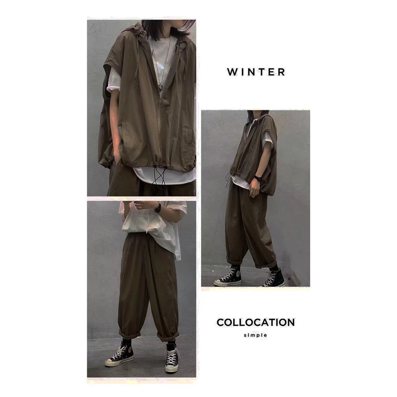 Áo Khoác Hoodie Sát Nách Dáng Rộng Kiểu Hàn Quốc Đơn Giản