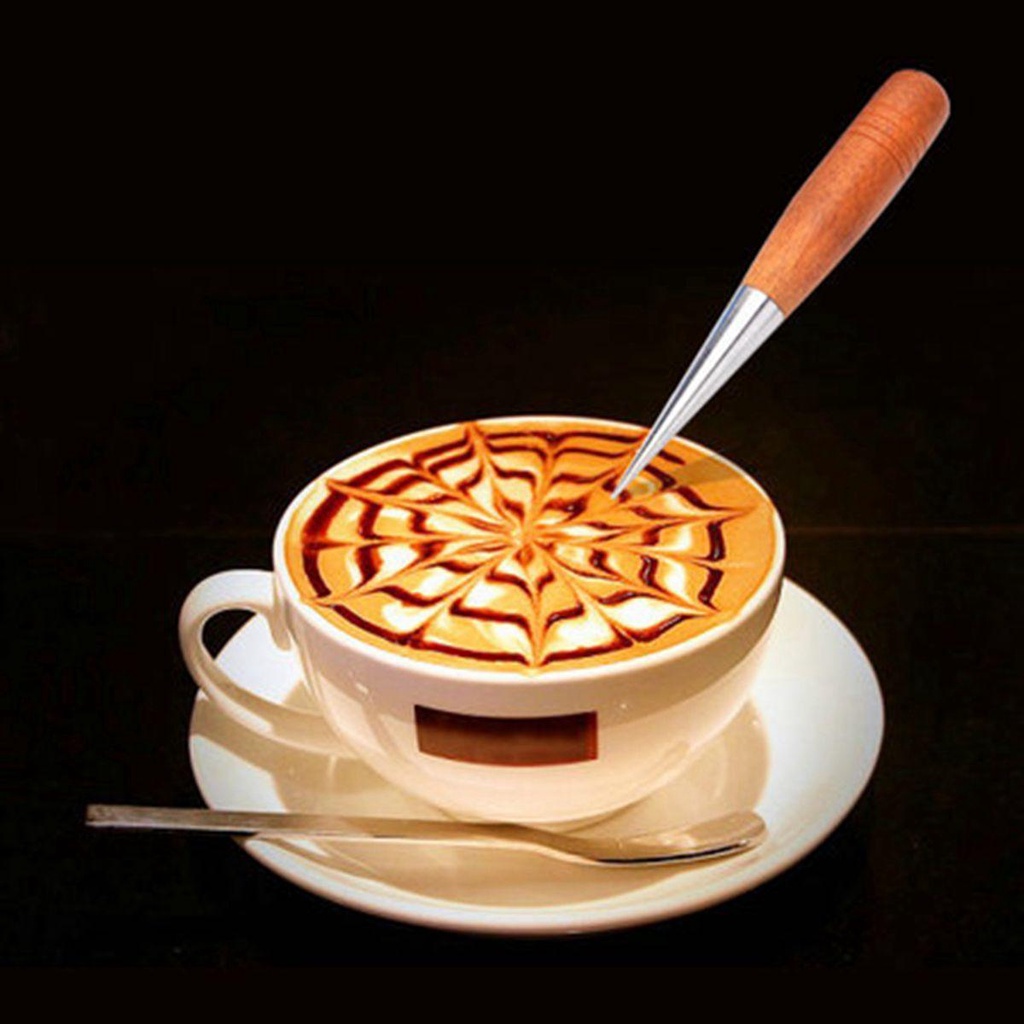 NICKOLAS Bút Vẽ Latte Nghệ Thuật Bằng Thép Không Gỉ Tay Cầm Bằng Gỗ