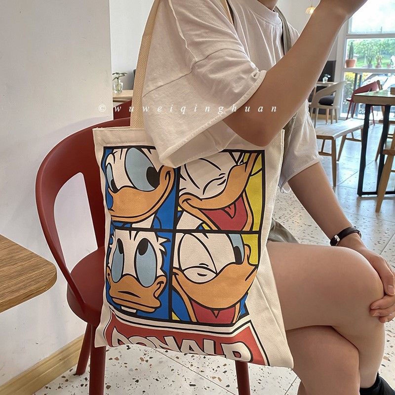 Donald Duck Túi Xách Nữ Vải Canvas In Hình Vịt Donald Xinh Xắn
