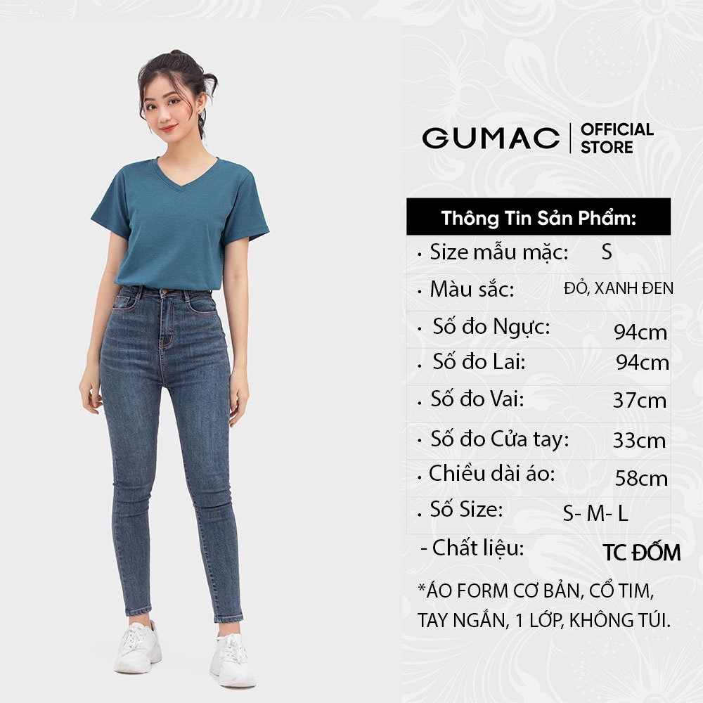 [Mã WABRGU99 giảm 12% đơn 99K] Áo thun nữ trơn cổ tim cơ bản GUMAC nhiều màu, form cơ bản ATB808