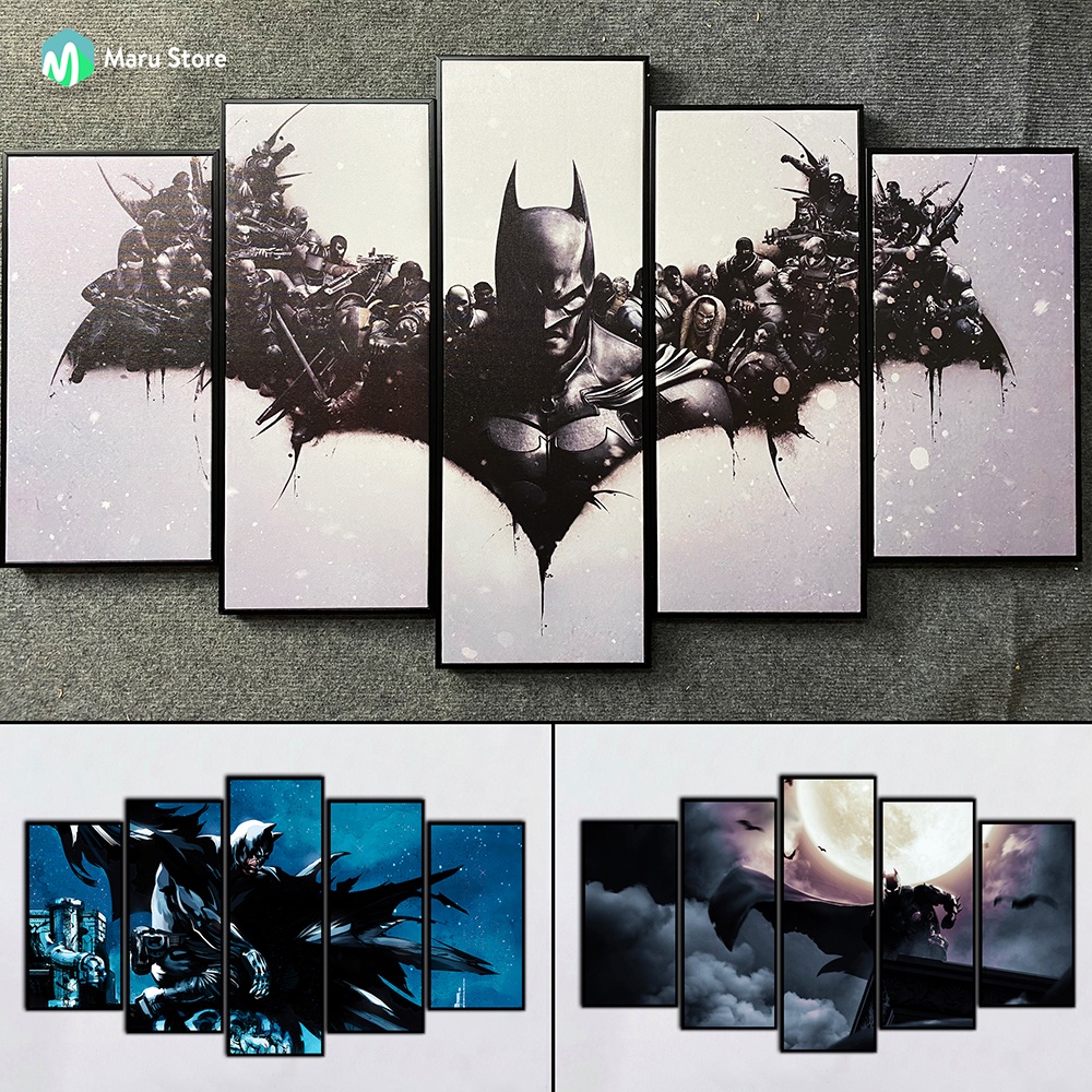 Bộ 5 Tranh Canvas Batman, Có Khung Composite, Trang Trí Quán Cafe