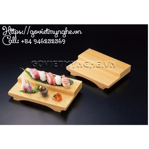 [Trang trí món Nhật] Khay thớt gỗ trang trí sushi - Thớt gỗ trang trí Sushi 2 tầng kích thước 25cmx15cm - Gỗ Thông