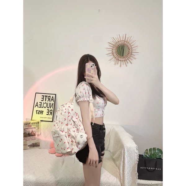 Ba lô nữ cherry ulzzang hàn quốc balo vải xinh xắn học sinh viên trend và trẻ trung