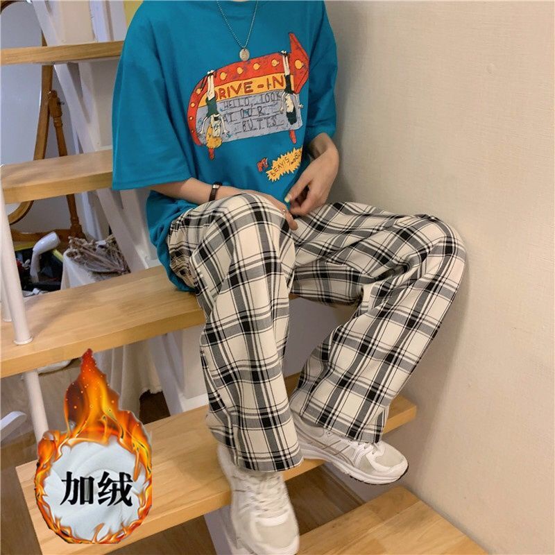 Quần Dài Ống Rộng Họa Tiết Sọc Caro Thời Trang Cho Nữ