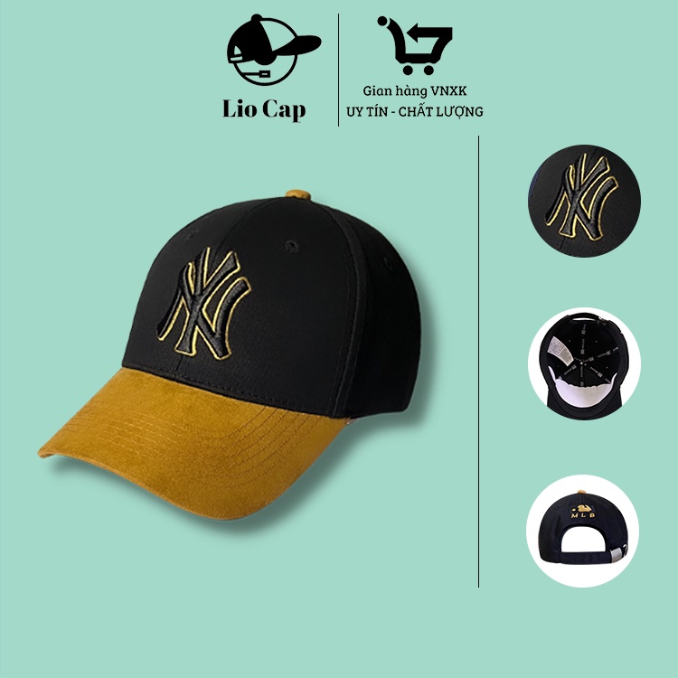 Mũ lưỡi trai NY mix đen vàng VNXK full hộp cao cấp Free Size thêu logo chữ nổi 3D