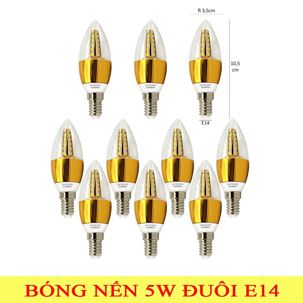 Combo 5 và 10 Bóng đuôi E14 đèn Led  nến 5w quả nhót  ánh sáng vàng nắng hàng chuẩn