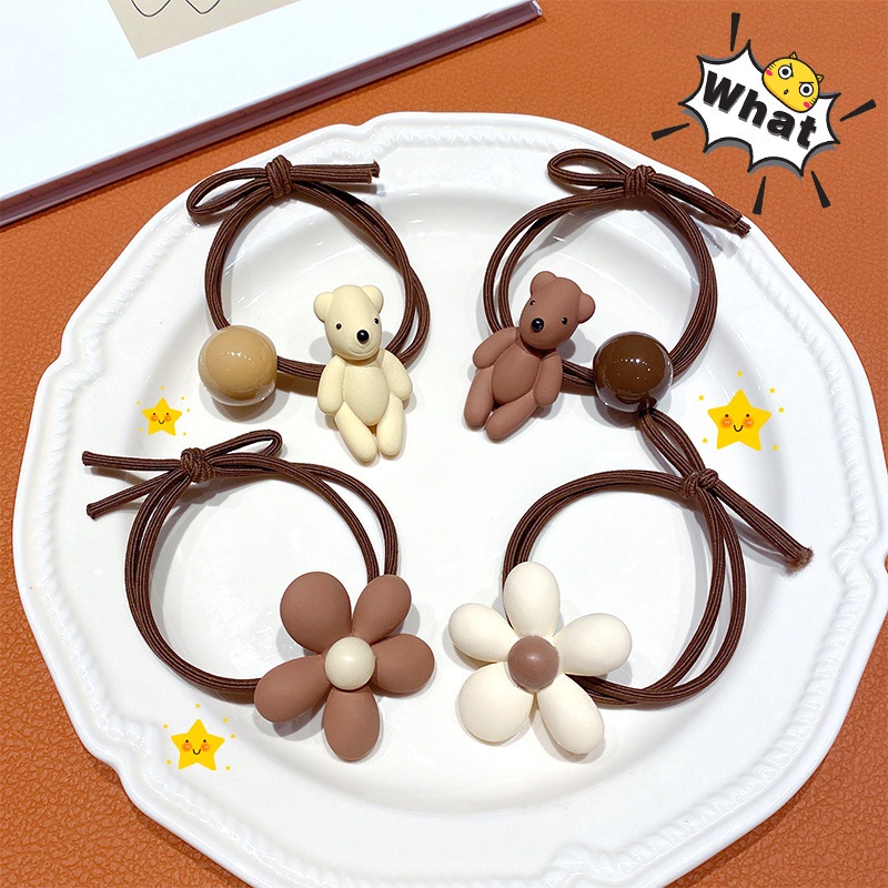 Dây buộc tóc cao su họa tiết hoạt hình gấu/ hoa kiểu Hàn Quốc dễ thương cho bé gái