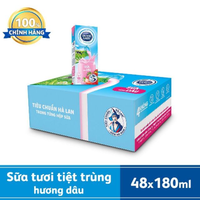 Sữa tươi Cô gái Hà Lan hương dâu 1 thùng 180ml (48 hộp x 180ml)