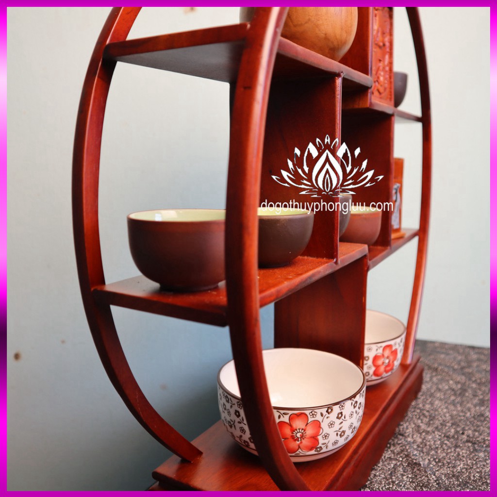 Kệ mini tròn gia dụng gỗ gõ cao cấp sang trọng cỡ 42x45 sâu 12