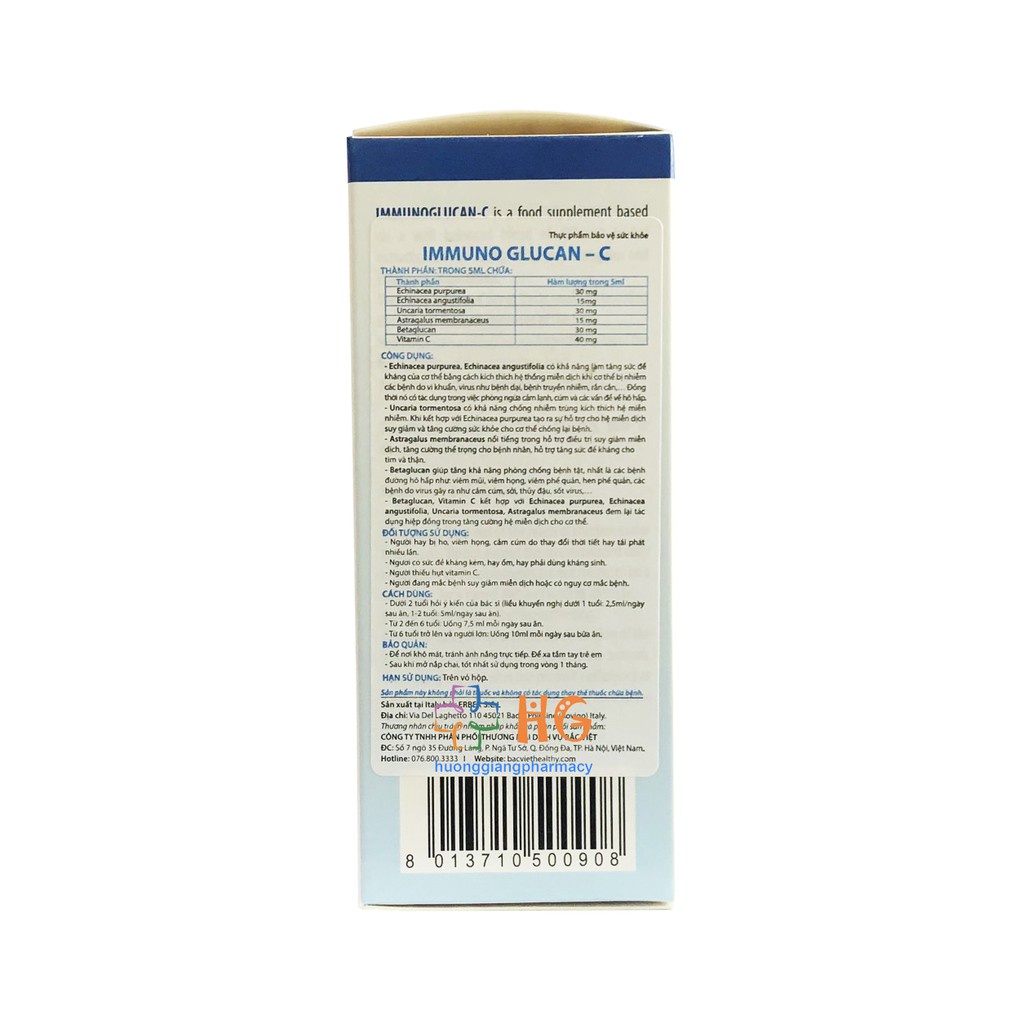 Immuno Glucan-C - Giúp tăng sức đề kháng, chống nhiễm trùng, suy giảm miễn dịch (Chai 100ml)