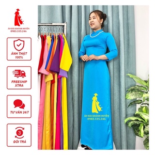 Áo dài lụa Lụa Tây Thi trơn màu XANH BIỂN-2 tà, cổ 2cm