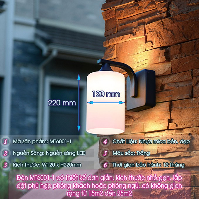 Đèn Treo Tường ♥️JOYMART♥️ Đèn Gắn Tường Phòng Ngủ Trang Trí Cầu Thang Giá Rẻ Kèm Bóng LED MT6001/1