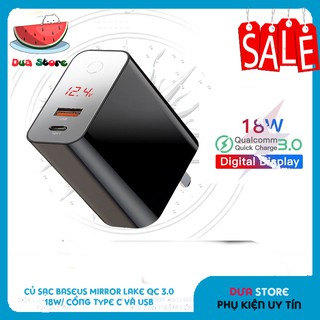 Củ sạc baseus mirror lake qc 3.0 18w - cổng type c và usb/đèn báo dòng điện cho iphone/samsung..