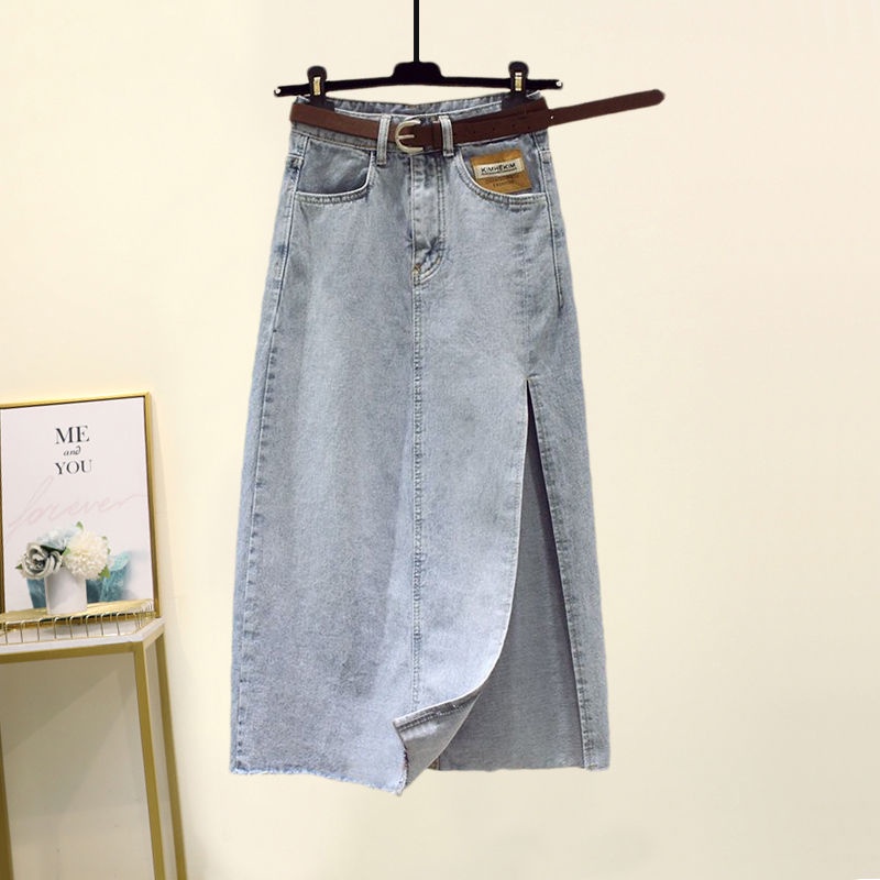 Set Áo Sơ Mi Dáng Rộng + Chân Váy Denim Xẻ Tà Thời Trang Mùa Thu 2022 Plus Size Cho Nữ