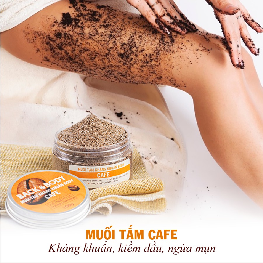 Tẩy da chết body cafe Back&Body - Tẩy sạch da chết body - Muối hồng Himalaya kháng khuẩn - Ngừa mụn body