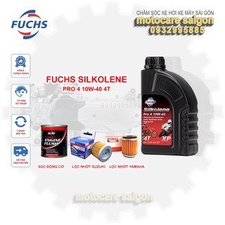 [Hcm] bộ sản phẩm  Nhớt Fuchs Silkolene pro4 10w40 Tặng lọc nhớt  xúc động cơ