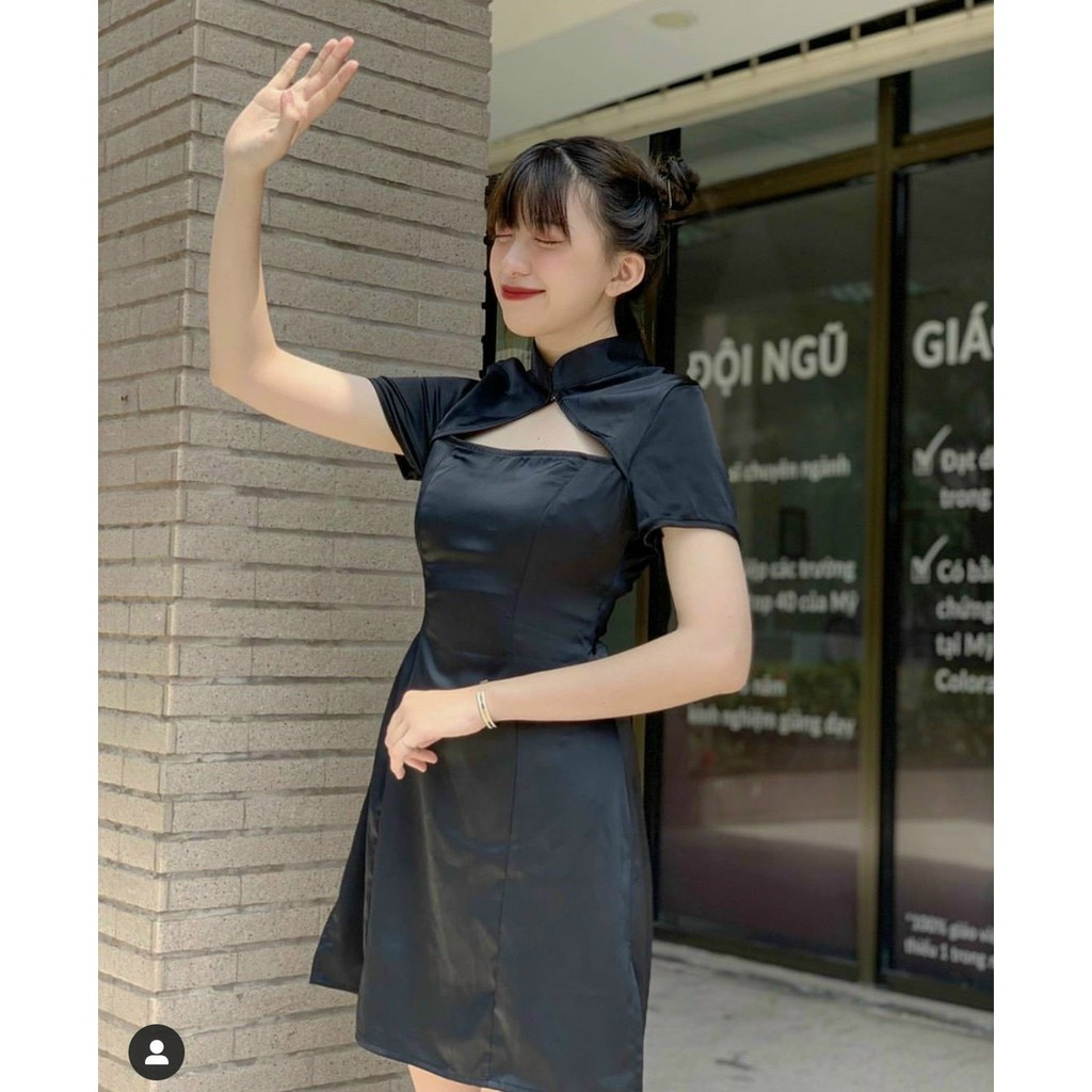 Đầm body Phi Đen cổ tàu xẻ hông sexy cá tính 1458