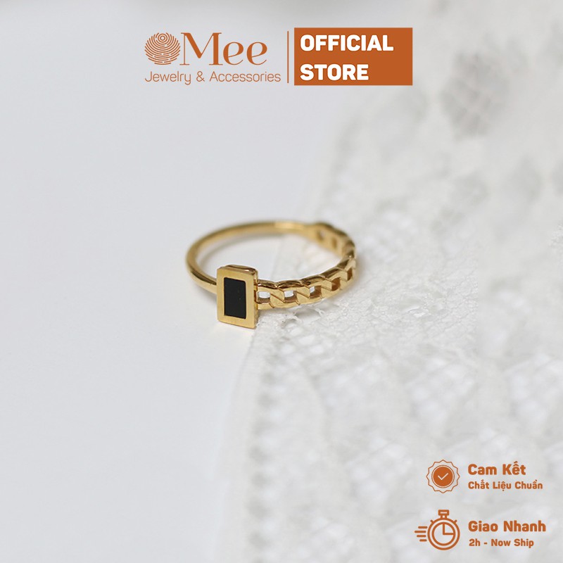 Nhẫn nữ MEE xích vintage mặt đá đen, mạ vàng 18k - R3510