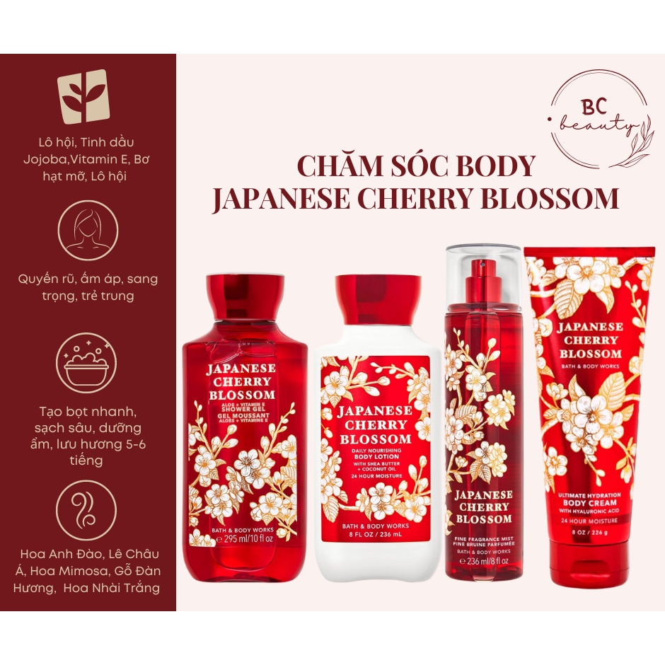 Trọn Bộ Bath And Body Works Japanese Cherry Blossom | Sữa Tắm Hương Nước Hoa, Xịt Thơm Body, Kem Dưỡng Ẩm & Set Quà Tặng