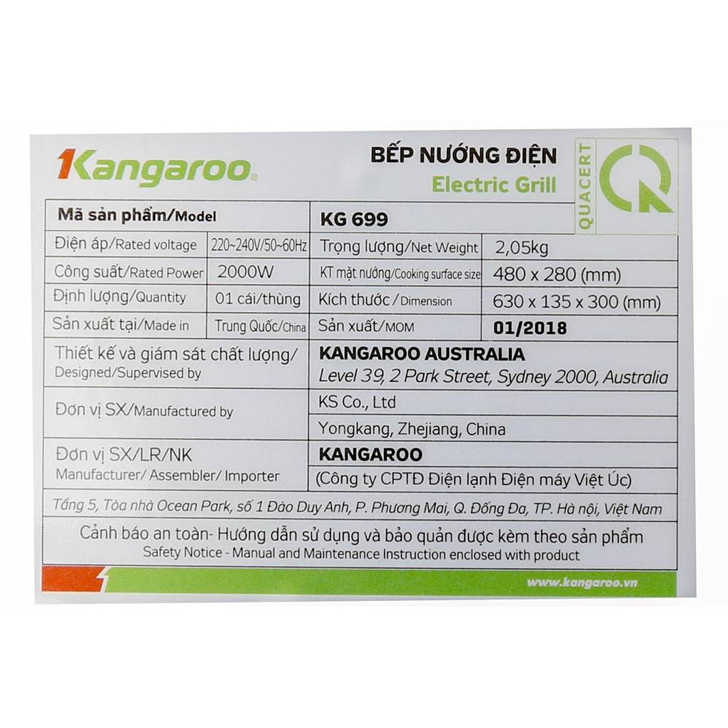 [Mã ELHADEV giảm 4% đơn 300K] Bếp nướng điện Kangaroo KG 699 2000 W