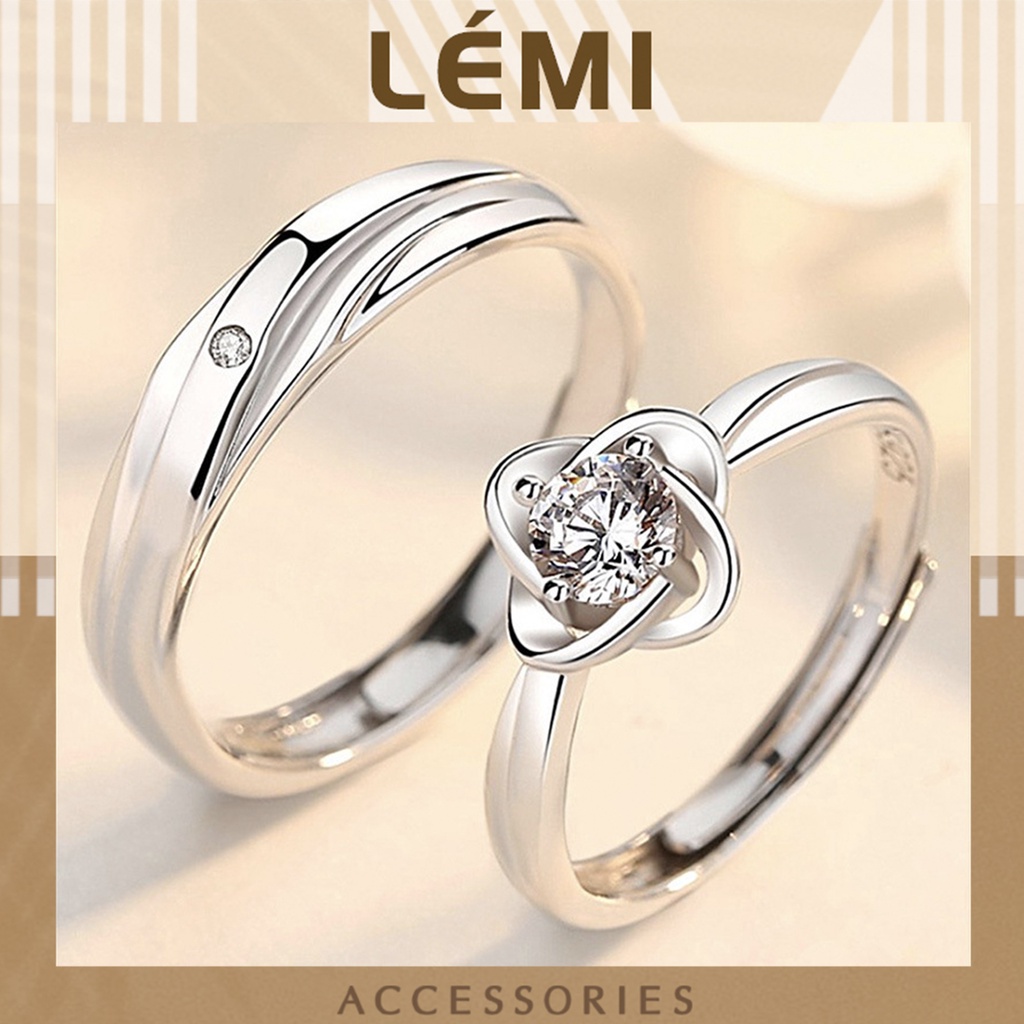 Nhẫn đôi mạ bạc s925 hoạ tiết bông hoa đính đá bền màu có thể chỉnh kích thước phù hợp Lemi accessories