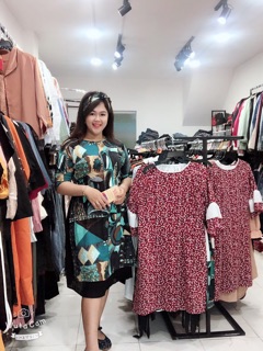 Áo dài xanh hoạ tiết bigsize