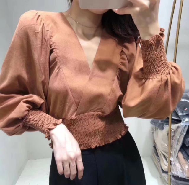 Áo cổ V chun eo hàng Quảng Châu
