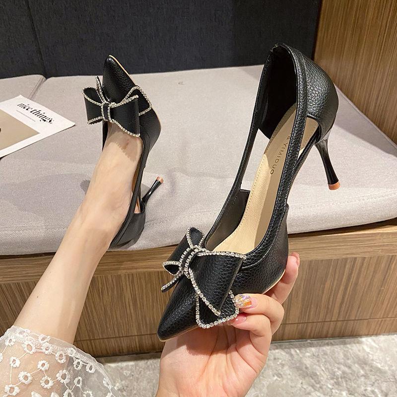 Đen Giày Cao Gót Mũi Nhọn Đính Đá Thời Trang Mùa Hè Dành Cho Nữ