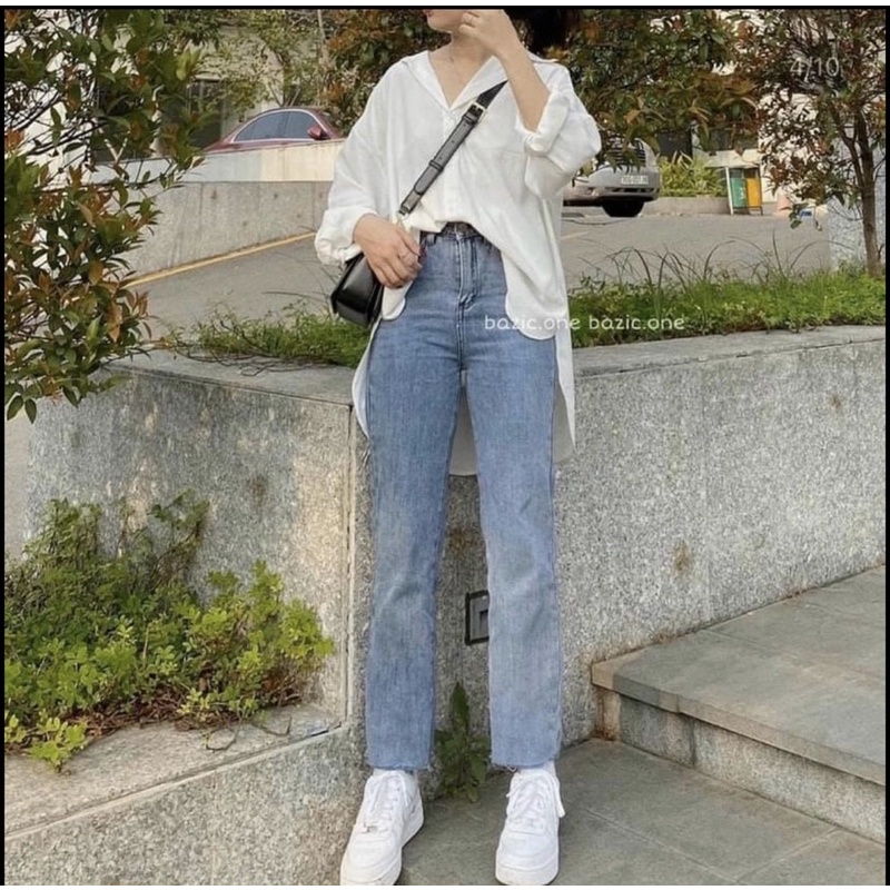 Quần jeans suông ống đứng mẫu trơn basic