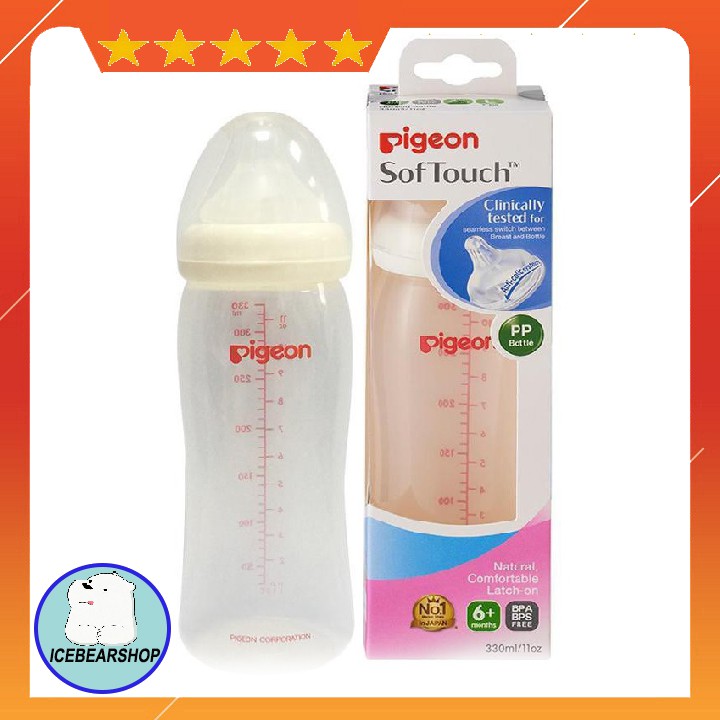 bình sữa PP Plus Cổ rộng 330ml Pigeon ( núm L)