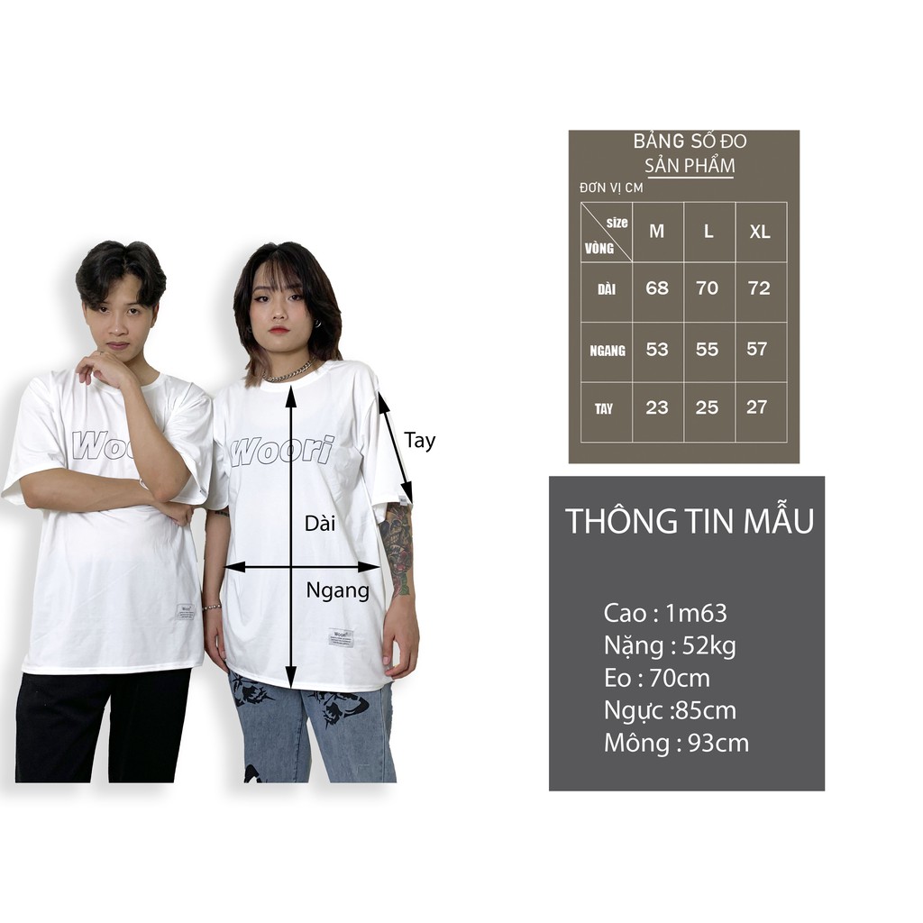 1.Áo thun Unisex Woori Basic Tee nam nữ tay lỡ form rộng Over Size