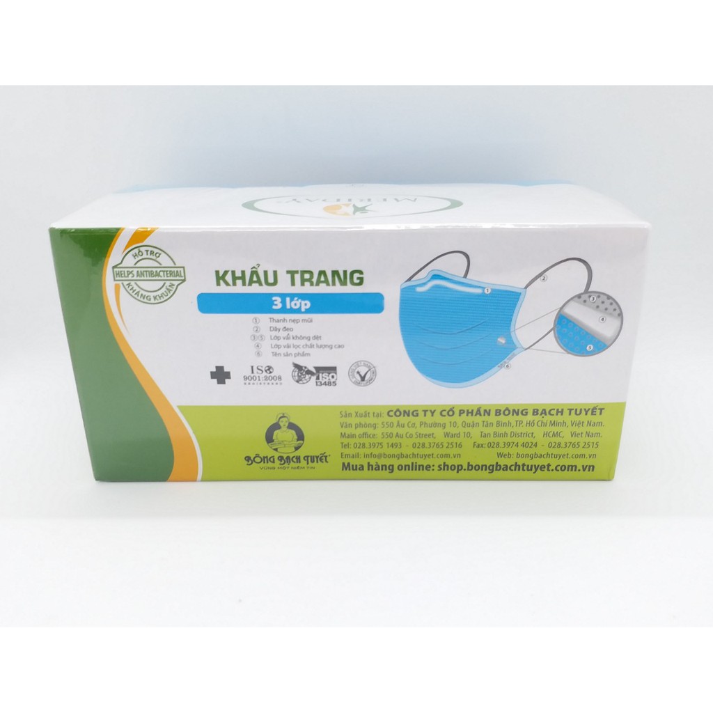 Khẩu trang meriday Xanh Bông bạch Tuyết. Hộp 50 cái | BigBuy360 - bigbuy360.vn
