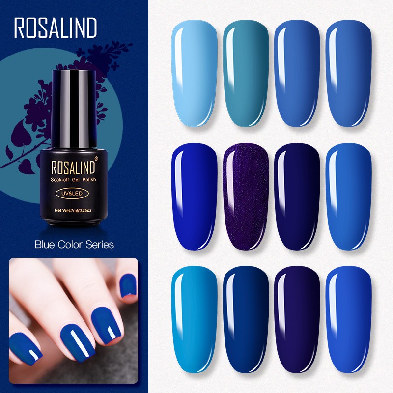 Gel sơn móng tay ROSALIND UV tông màu xanh dương tùy chọn 7ml