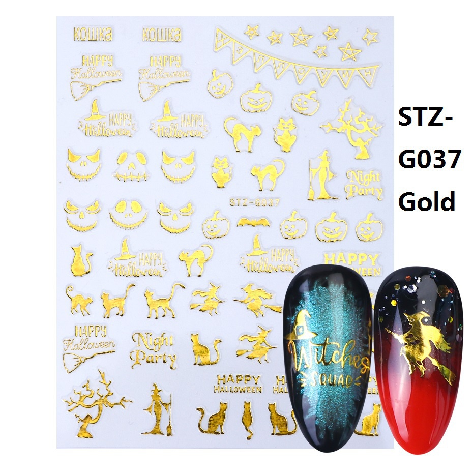 Miếng Dán Trang Trí Móng Tay Màu Đen Họa Tiết Ma Bí Ngô Halloween