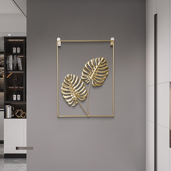 Khung tranh kim loại mạ vàng hình hoa lá treo tường trang trí phong cách bắc âu