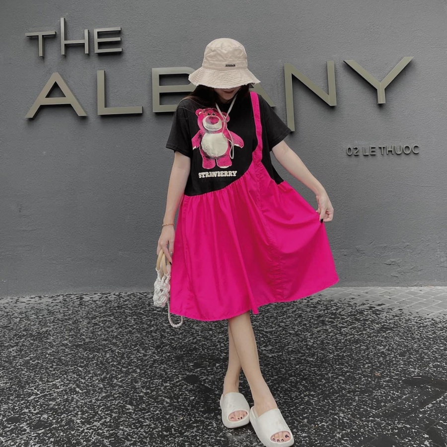 Đầm váy nữ babydoll in gấu siêu dễ thương